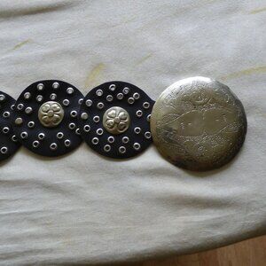 VINTAGE BLACK SILVER STUDDED WIDE BELT PREOWNED TOTAL OF 42" LONG
